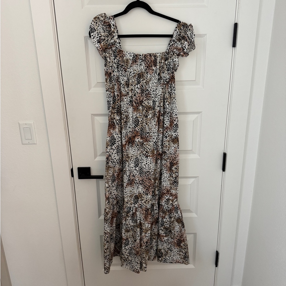 SEA New York Lana Smocked animal print midi dress